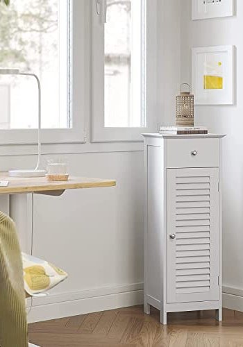 VASAGLE baderomsskap, m. 1 sprossedr, 1 hylle og 1 skuff - hvit MDF