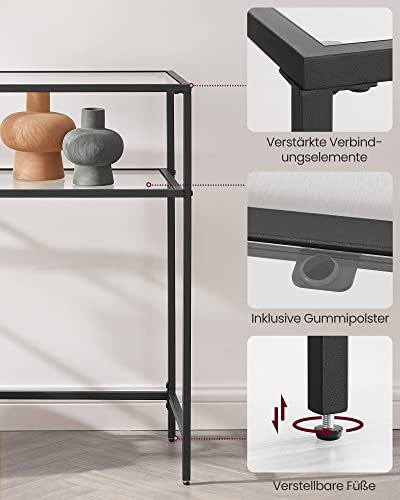 VASAGLE konsolbord, m. 1 hylde - hrdet glas og sort stl (100x35)