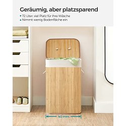 SONGMICS vasketjskurv, foldbar, m. 1 lg, aftageligt og vaskbart for - bomuld og natur bambus