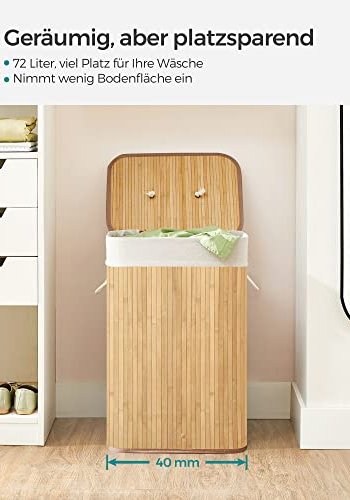 SONGMICS skittentyskurv, sammenleggbar, m. 1 lokk, avtagbart og vaskbart fr - bomull og naturlig bambus