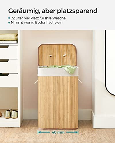 SONGMICS skittentyskurv, sammenleggbar, m. 1 lokk, avtagbart og vaskbart fr - bomull og naturlig bambus