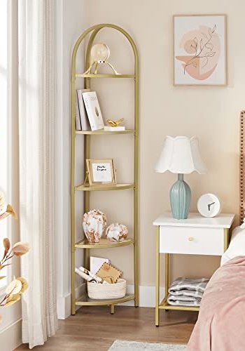 VASAGLE hjrne bokhylle, m. 5 hyller - herdet glass og gullstl