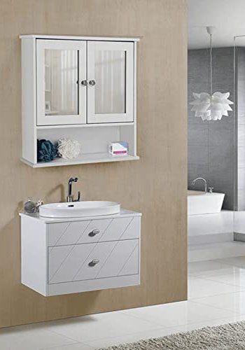 VASAGLE baderoms overskap, m. 2 speildrer og 2 hyller - hvit MDF