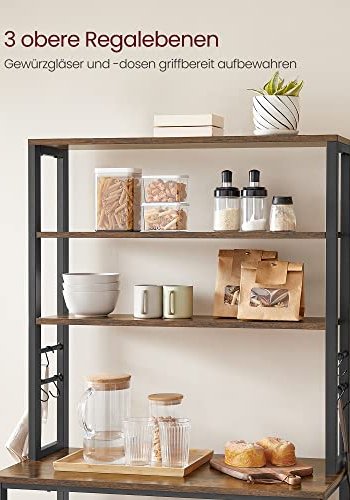 VASAGLE kjkkenhylle, m. 6 S-kroker og 6 hyller - brun sponplate og sort stl