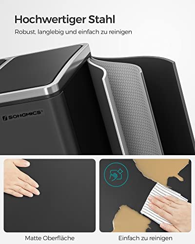 SONGMICS avfallsbeholder, m. 3-roms pedalbtte, mykt lukket lokk, plastbinger, hndtak - sort stl