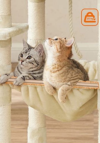 FEANDREA skrapestolpe, 5 niver, 2 plattformer, 1 hule, 2 pom-poms, 1 hengekye - beige plysj