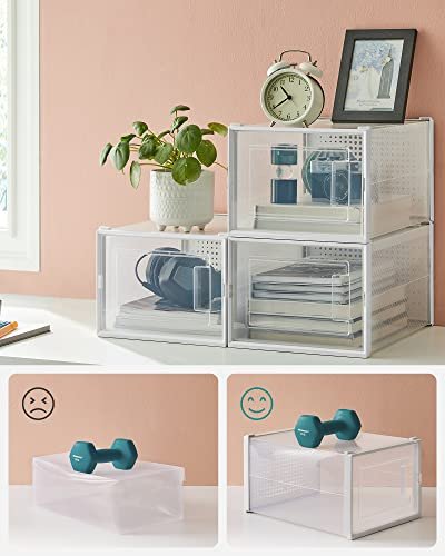 SONGMICS skoboks, stabelbar og sammenleggbar - hvit og klar polypropylen (sett med 18)