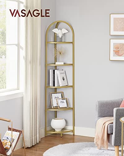 VASAGLE hjrne bokhylle, m. 5 hyller - herdet glass og gullstl