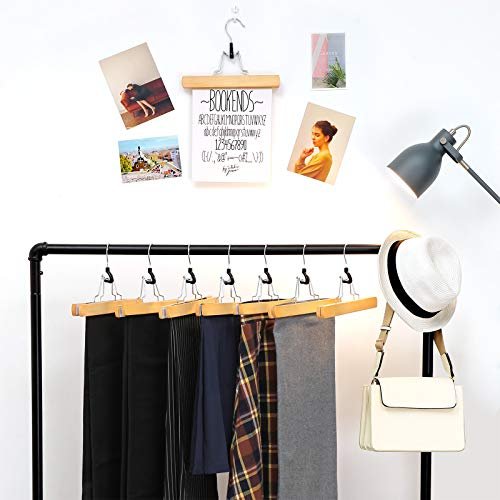 SONGMICS buksehenger, sklisikker, kromkrok 360 grader roterende - naturlig tre (sett med 12)