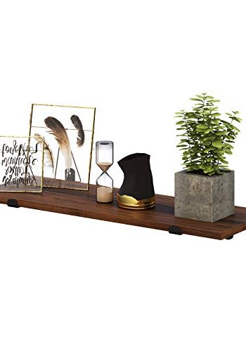 SONGMICS Vägghyllor, 2 st, 60 x 20 x 7 cm, flytande hyllor, dekorativa hyllor, retrostil, för sovrum vardagsrum kök hall, maxkapacitet 15 kg vardera, MDF brun och svart LWS04NB