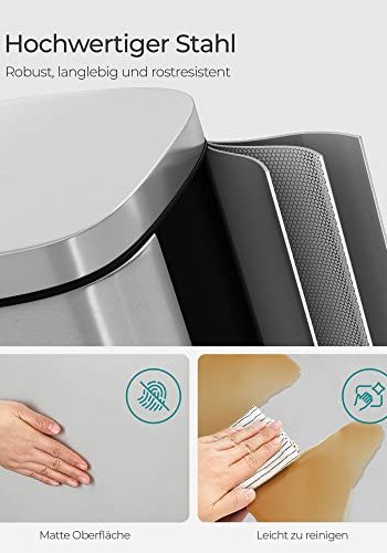 SONGMICS avfallsbeholder, 30L, med innvendig plastbeholder, hengslet lokk, lukttett - slvstl