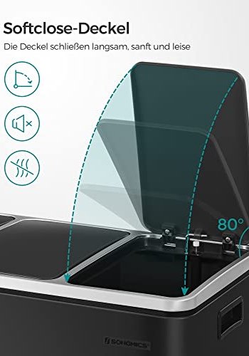 SONGMICS avfallsbeholder, m. 3-roms pedalbtte, mykt lukket lokk, plastbinger, hndtak - sort stl