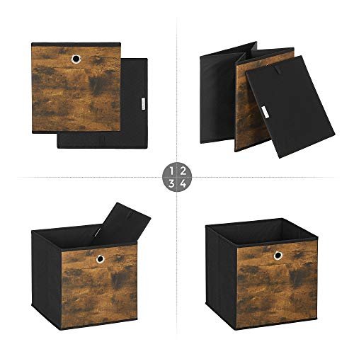 SONGMICS oppbevaringsboks, sammenleggbar - rustikk brunt og svart stoff og papp (sett med 6)