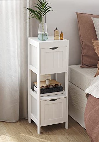 VASAGLE baderomsskap, m. 1 pent rom og 2 skuffer - hvit MDF