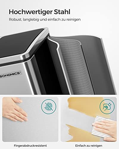 SONGMICS avfallsbeholder, trinnbeholder, med innerbeholder og hndtak - slv rustfritt stl