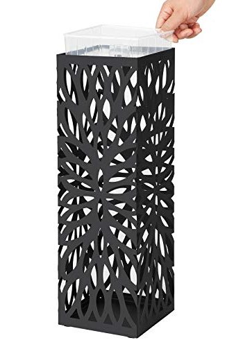 SONGMICS paraplyholder, firkantet, m. 4 kroker og avtagbart dryppbrett - svart metall