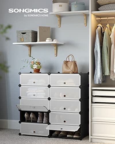 SONGMICS skostativ, stabelbar, m. 10 bokser - svart plast