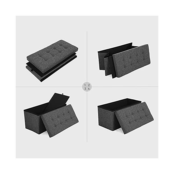 SONGMICS bnk, sammenklappelig, m. klaplg - mrkegr imiteret linned (76x38)