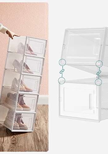 SONGMICS skoboks, stabelbar og sammenleggbar - hvit og klar polypropylen (sett med 18)