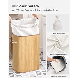 SONGMICS vasketjskurv, foldbar, m. 1 lg, aftageligt og vaskbart for - bomuld og natur bambus