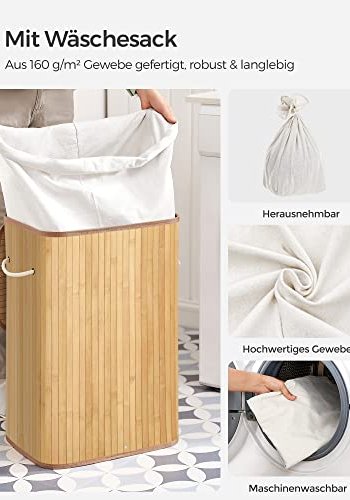 SONGMICS skittentyskurv, sammenleggbar, m. 1 lokk, avtagbart og vaskbart fr - bomull og naturlig bambus