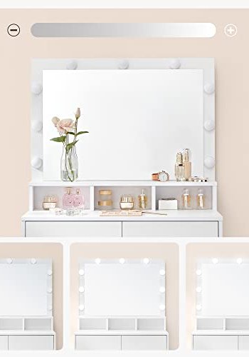 VASAGLE Sminkbord Tvttstll med 9 LED-lampor och spegel Justerbar ljusstyrka 2 ldor och 3 ppna fack Ldor Modern Vit RDT120T10