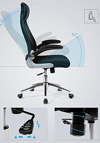 SONGMICS kontorstol, med justerbar hyde, vippefunksjon, armlener og hjul - sort polyester mesh