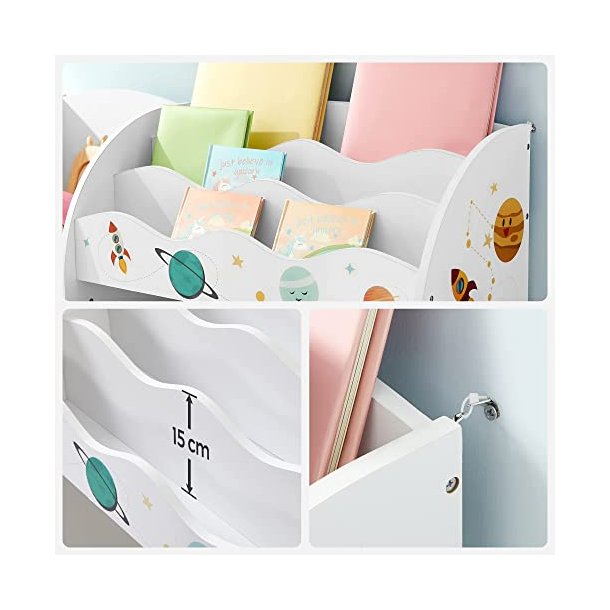 SONGMICS brnereol, m. hylder og 2 opbevaringsbokse - hvid og multifarvet spnplade og stof