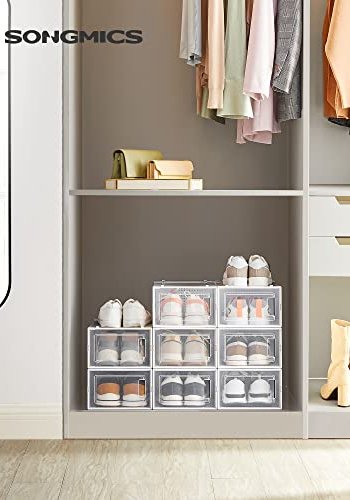 SONGMICS skoske, stabelbar, foldbar, op til UK strrelse 10.5 - klar og hvid plast (st med 8)