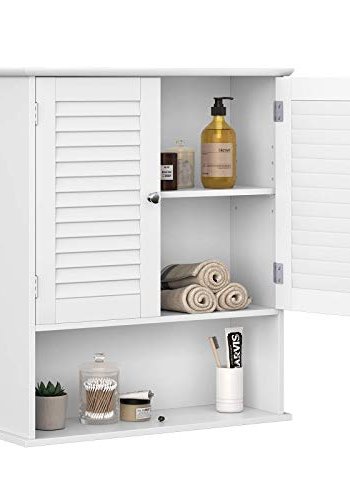 VASAGLE baderomsveggskap, m. 2 drer, 1 hylle, 1 rom - hvit MDF