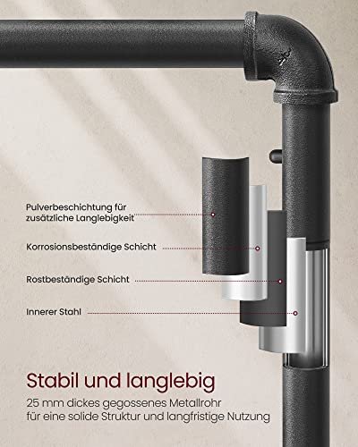 VASAGLE klesstativ, m. 1 hylle og hjul - brun sponplate og sort stl