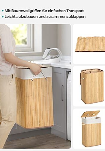 SONGMICS skittentyskurv, sammenleggbar, m. 1 lokk, avtagbart og vaskbart fr - bomull og naturlig bambus