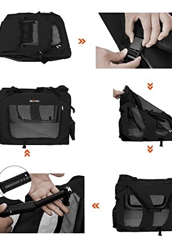 FEANDREA hundekasse, sammenleggbar, med hndtak - mesh, svart stoff og metall