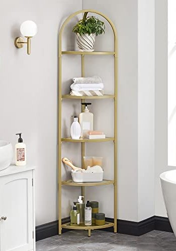 VASAGLE hjrne bokhylle, m. 5 hyller - herdet glass og gullstl