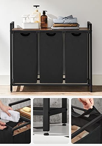 VASAGLE skittentyskurv, m. 3 uttrekkbare uttakbare vaskeposer, 1 hylle - svart stoff og sort stl