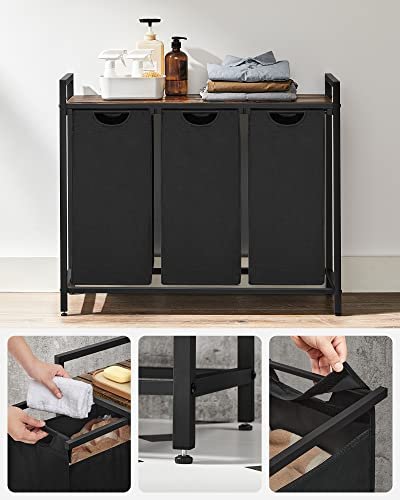 VASAGLE skittentyskurv, m. 3 uttrekkbare uttakbare vaskeposer, 1 hylle - svart stoff og sort stl