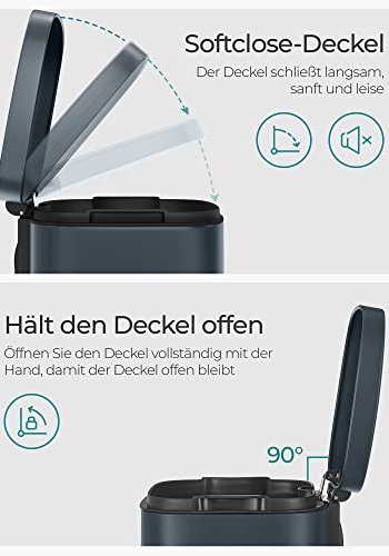SONGMICS avfallsbeholder, med innvendig plastbeholder, lokk, soft close, luktkontroll - rykgr stl