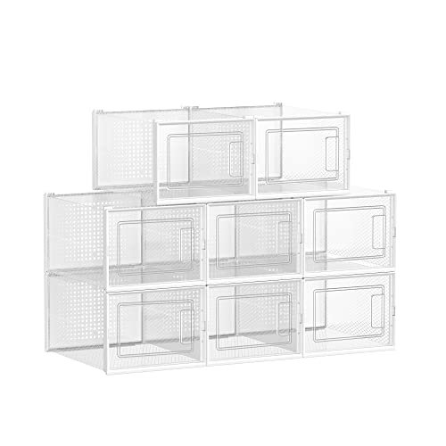 SONGMICS skoeske, stablebar, sammenleggbar, opp til UK strrelse 10,5 - klar og hvit plast (sett med 8)