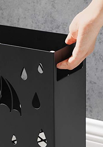 SONGMICS paraplystativ, rektangulrt, m. avtakbart dryppbrett, 4 kroker, utskjringer - svart stl