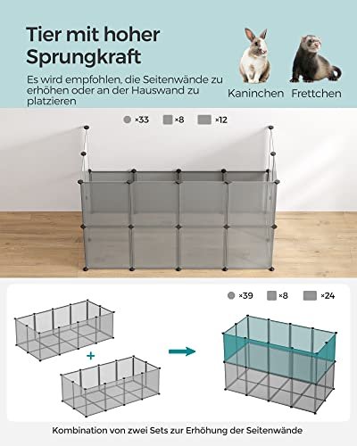 SONGMICS lekegrind for kjledyr, hamstere, marsvin, kaniner, for innendrs bruk - gr plast