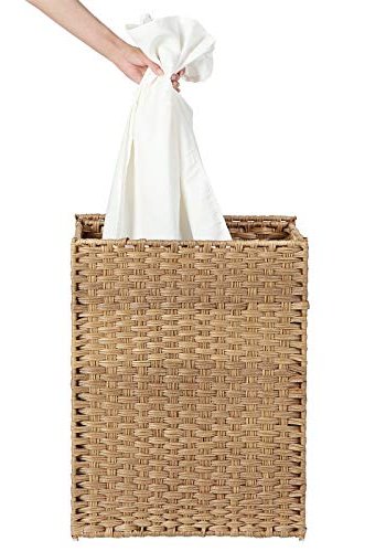 SONGMICS skittentyskurv, med lokk, hndtak, sammenleggbart, avtagbart fr - bomull og naturlig polyrattan