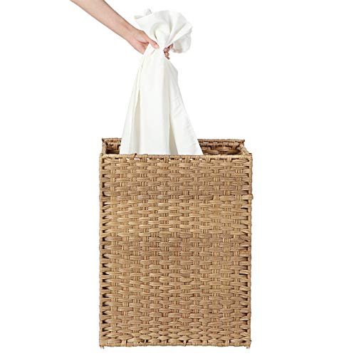 SONGMICS skittentyskurv, med lokk, hndtak, sammenleggbart, avtagbart fr - bomull og naturlig polyrattan