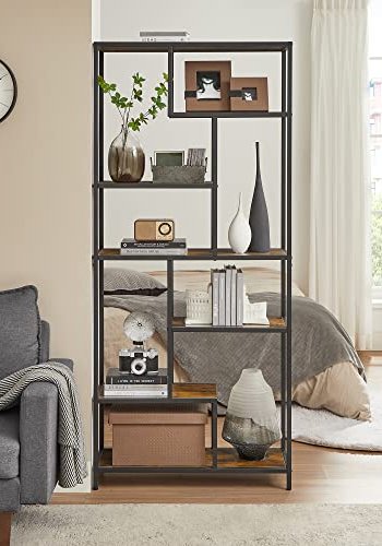 VASAGLE bokhylle, m. 6 hyller - rustikk brun sponplate og sort stl