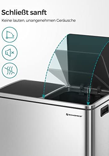 SONGMICS avfallsbeholder, m. 2 rom, plastbtter, lokk,, luktforsegling - slv og sort stl