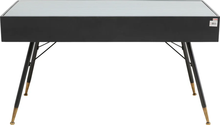 KARE DESIGN La Gomera skrivebord, m. 2 skuffer - klar glas og sort MDF/stl (140x60)