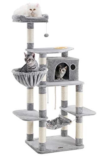 FEANDREA skrapestolpe, 7 niver, 1 plattform, 1 hule, 1 pom pom, 1 kurv, 1 hengekye - lys gr plysj