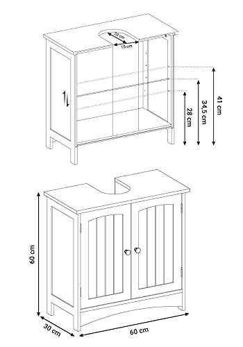 VASAGLE Elmea baderomsservant, m. 2 drer, 1 hylle - hvit MDF