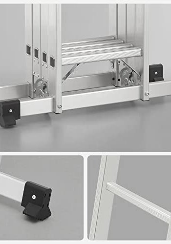 SONGMICS 3,5 m stige, multifunksjonsstige, m. 2 metallplater, 12 trinn, leddet - slv aluminium