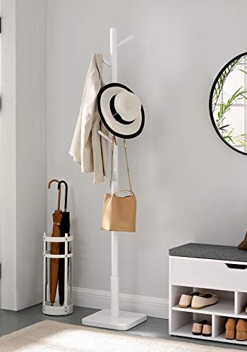 VASAGLE kldhngare, kldhngare i massivt tr, fristende hallkldhngare med 8 krokar fr rockar, hattar, vskor, handvskor, fr hall, hall, gummitrkrokar och stng, vit RCR010W02
