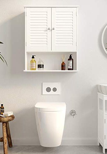 VASAGLE baderomsveggskap, m. 2 drer, 1 hylle, 1 rom - hvit MDF